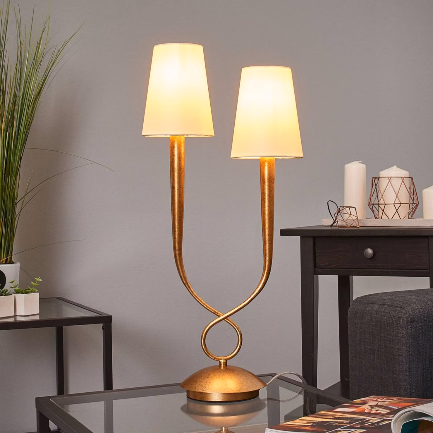 Mantra Iluminación Lampada da tavolo Paola, Ottone / Oro, Soggiorno / Sala da pranzo, Metallo, Moderno, Lampada da tavolo