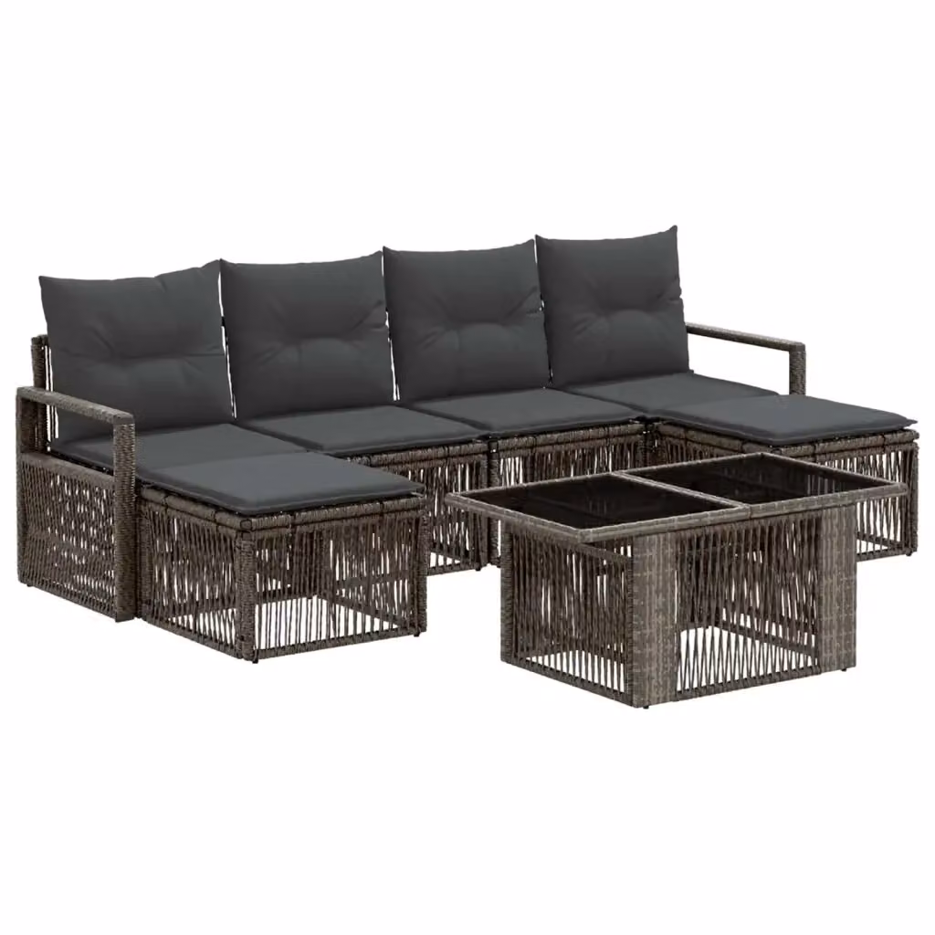 Set Divano da Giardino a Forma di U vidaXL in Polyrattan con Cuscini Grigio e Antracite, 7 Pezzi – 2