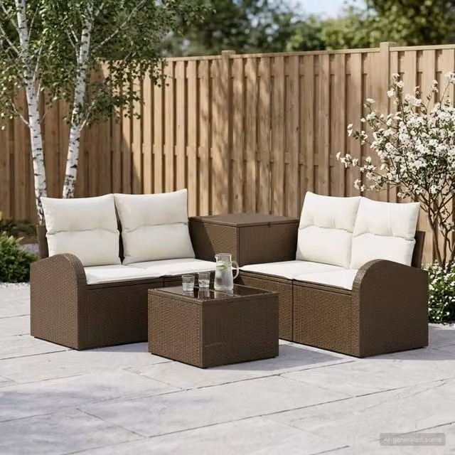 Set di divani 6 pz Marrone e Bianco Crema 55 x 55 x 37 cm 3447184