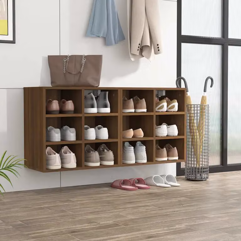 Set di 2 scarpiere da parete vidaXL in legno rovere marrone con ripiani interni, L 52,5 cm x P 30 cm x H 50 cm