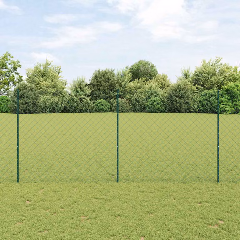 Recinzione a maglie con pali vidaXL in acciaio rivestito in PVC, Verde, L: 10 m, H: 1,4 m