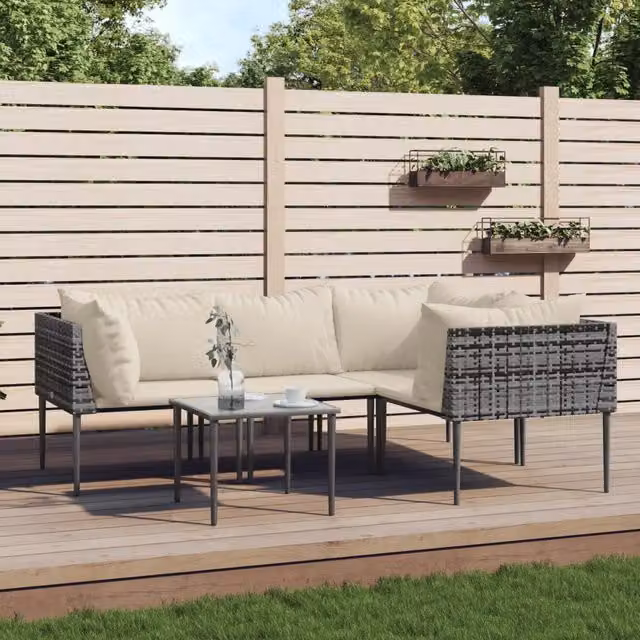 Set Divani da Giardino 5 pz con Cuscini in Polyrattan Grigio 3186683