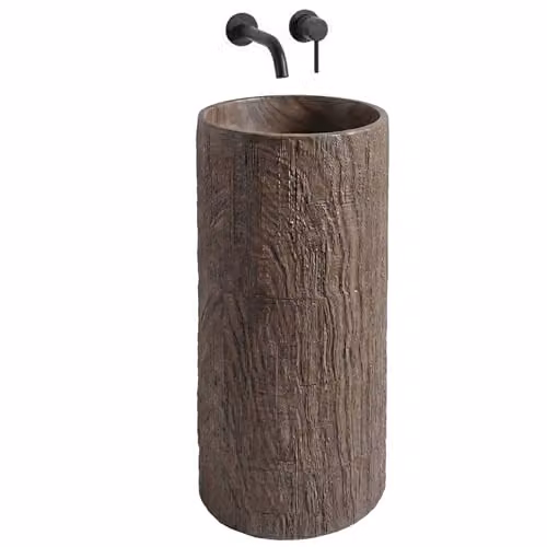 Rea - Lavabo autoportante Rossana, pietra artificiale (pietra composita artificiale), marrone, circolare 39,5 x 39,5 x 85,5 cm