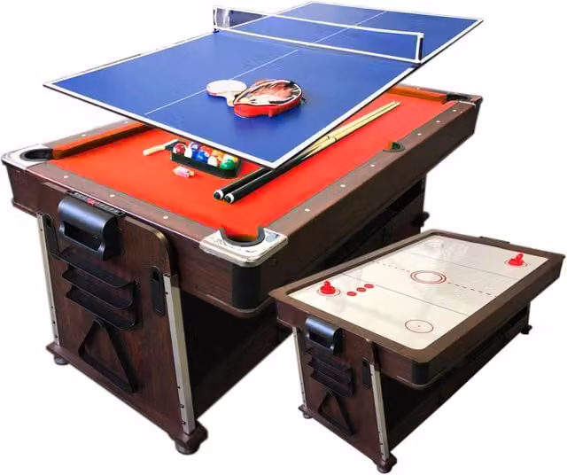 Tavolo da biliardo multi-gioco Simbashopping da 7 piedi con Air Hockey e Ping Pong, superficie reversibile in MDF laminato, colore rosso