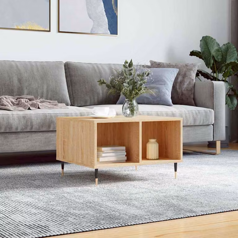 vidaXL Tavolino da salotto moderno in legno color rovere, L: 60 cm, P: 50 cm, H: 36,5 cm