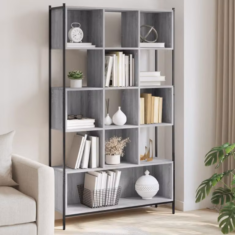 Libreria vidaXL Grigio Opaco in Legno e Metallo L: 102 cm, P: 28 cm, H: 172 cm