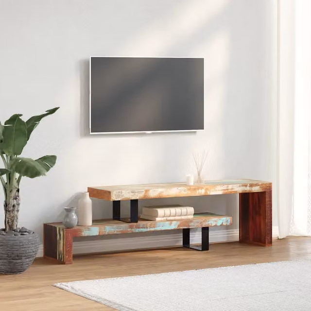 Mobile Porta TV Rustico vidaXL in Legno Massello di Recupero e Metallo, Colore Marrone, L: 117 cm, P: 40 cm, H: 30 cm