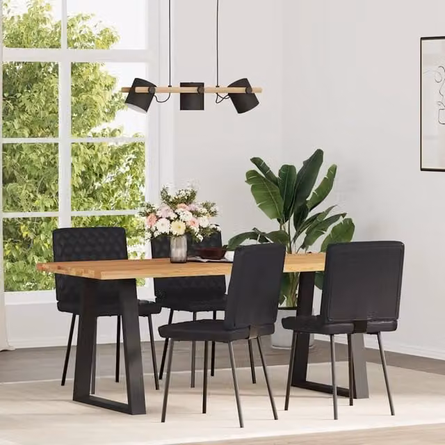 Set di 4 sedie da pranzo moderne in similpelle nera con struttura in metallo e legno per cucina e soggiorno