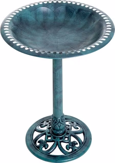 Abbeveratoio da giardino per uccelli Outsunny con design Fleur-de-lis e finitura invecchiata, verde