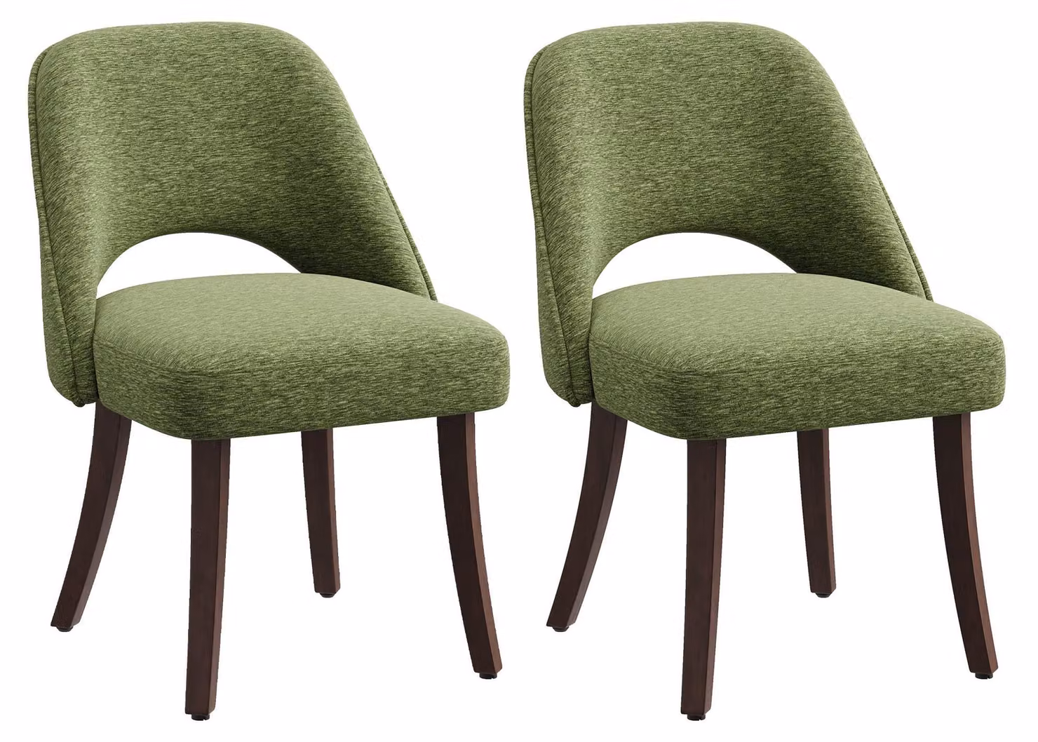 Set di 2 moderne sedie da pranzo in stile mid-century, con gambe in legno massello, seduta imbottita e schienale ergonomico curvo, colore verde