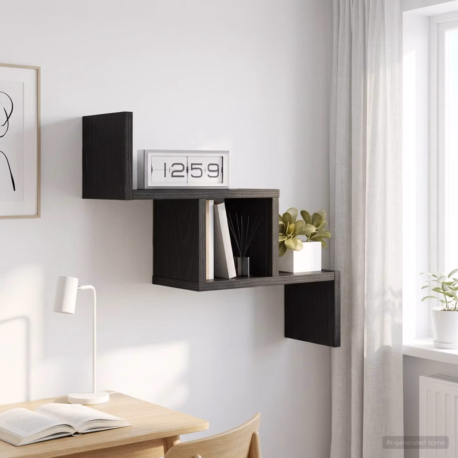 Scaffale da parete moderno vidaXL in MDF nero L: 48 cm, P: 15 cm, H: 42 cm
