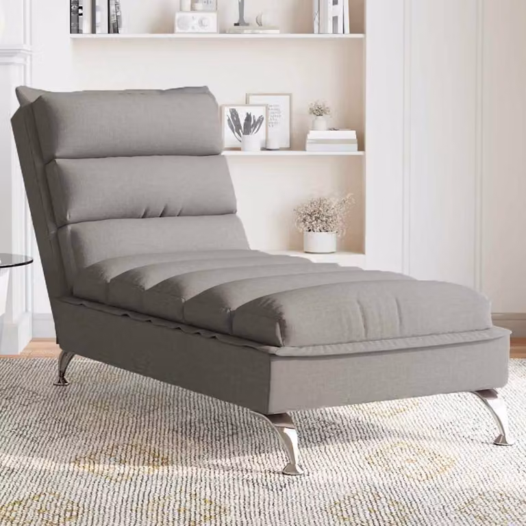 vidaXL Chaise Longue con Cuscini e Ricarica USB in Tessuto Grigio o Beige L: 133,5 cm, P: 74,0 cm, H: 56,0 cm