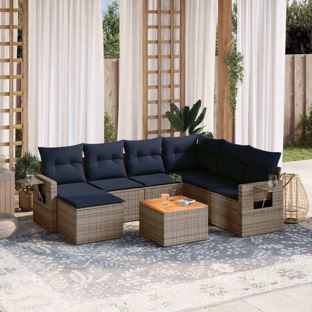 Maison Exclusive - Set di 8 divani da giardino con cuscini, grigio, polyrattan