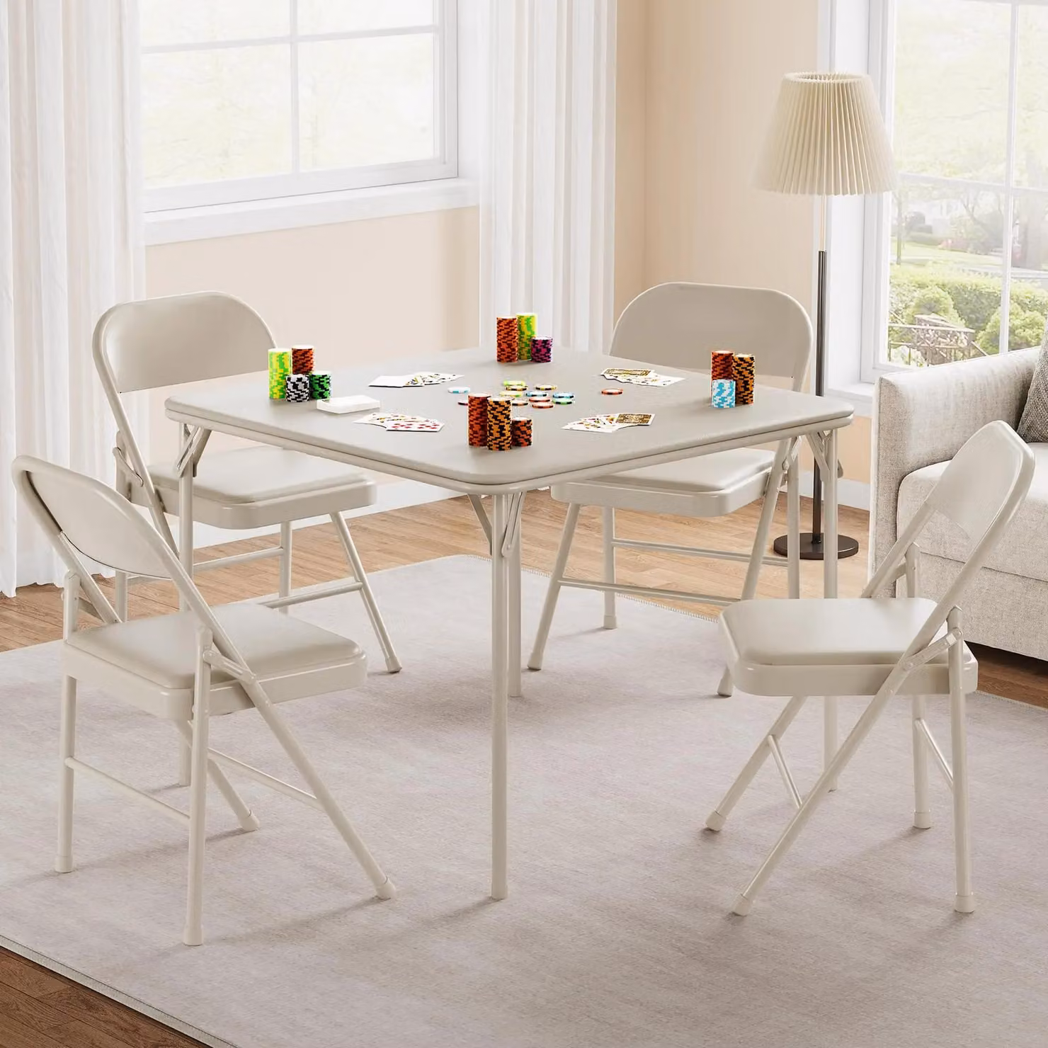 Tavolo pieghevole multifunzione per giochi e carte - Portatile - Piano inPoliuretanoimbottito - Gambe in metallo robuste - Non richiede assemblaggio - 85,3 x 85,3 x 70,9 cm - Beige