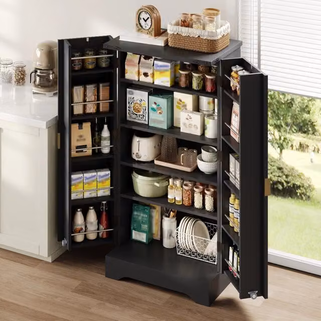Mobile colonna da cucina con luce LED a sensore e ripiani regolabili MDF nero 120 × 60;5 × 40 cm