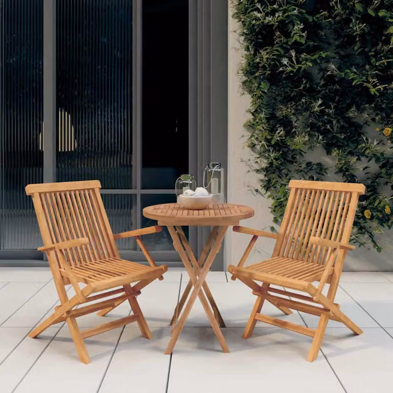 Set da pranzo per giardino e terrazzo vidaXL in 3 pezzi in legno di teak marrone con tavolo rettangolare pieghevole L/P/H: 180 x 90 x 75 cm e 2 sedie L/P/H: 50 x 50 x 89 cm