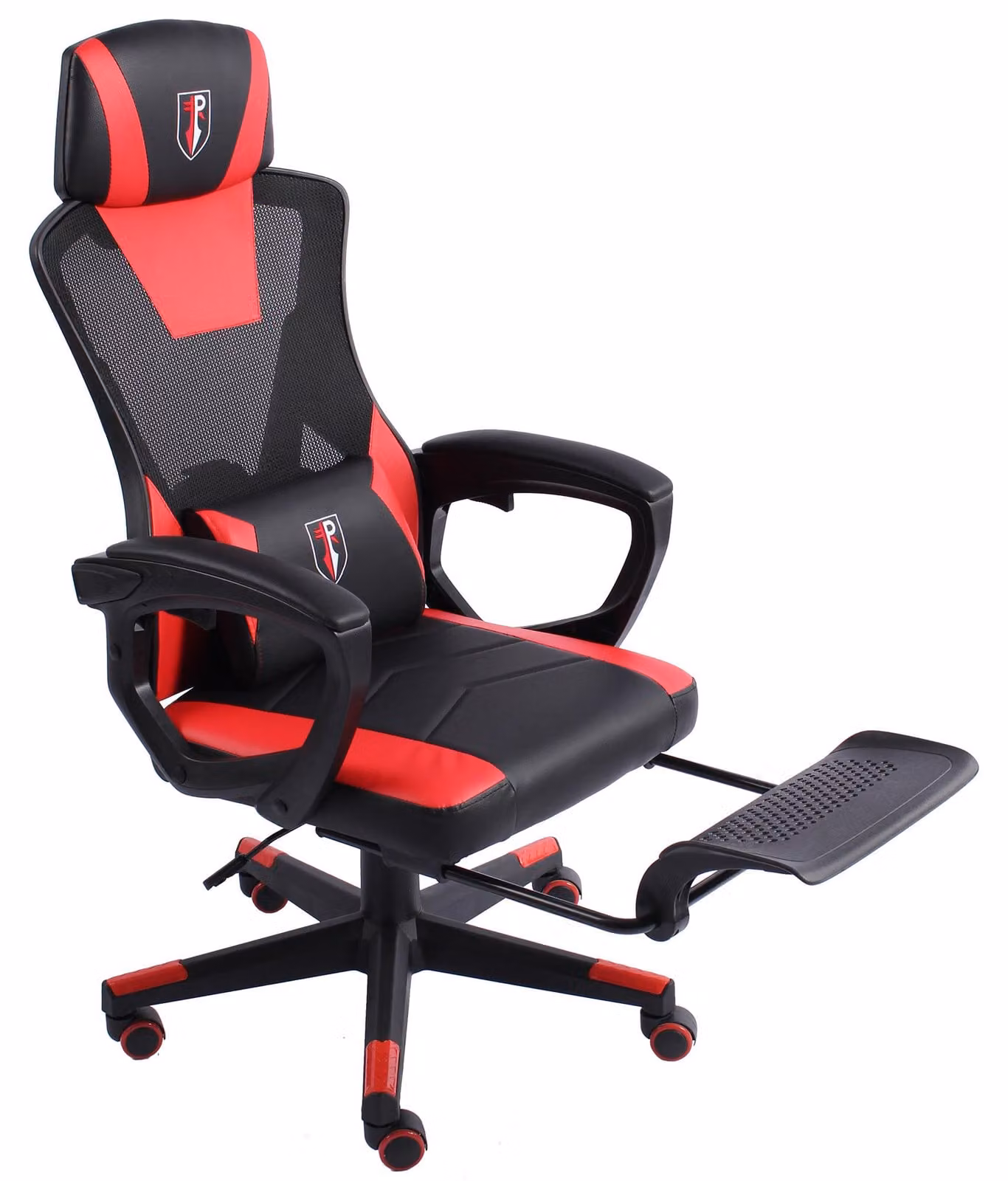 Sedia da gaming dal design moderno in stile racing con poggiapiedi ribaltabile - Sedia da gaming con braccioli regolabili - Sedia da scrivania ergonomica da gaming con cuscino di sostegno aggiuntivo, Colore: Nero/Rosso