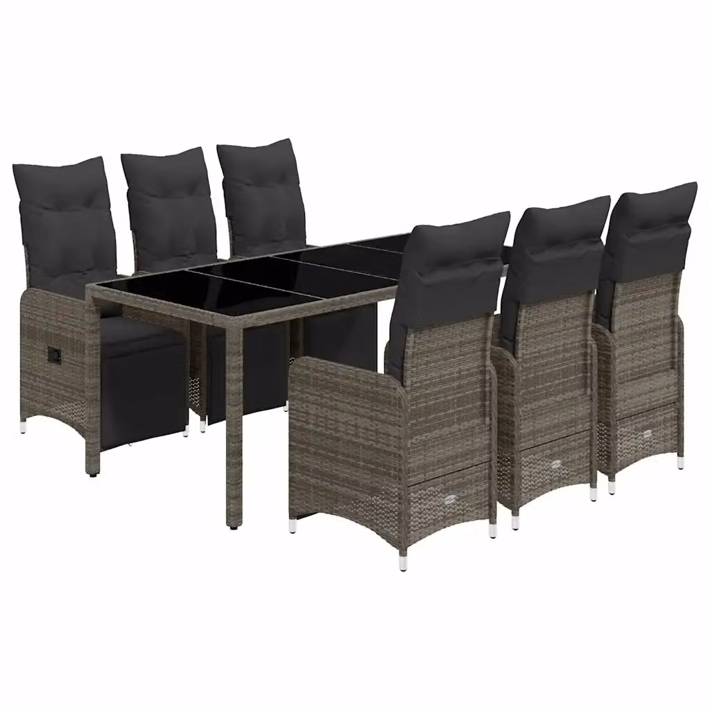 Set Bistrò da Giardino vidaXL 7 pz in Polyrattan e Metallo con Cuscini e Tavolo in Vetro Grigio – 2