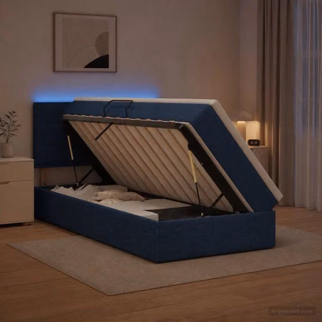 Letto con contenitore vidaXL in tessuto blu con illuminazione LED e porta USB, L 100 x P 200 cm