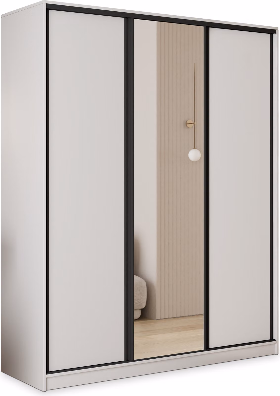Armadio scorrevole Masseno TARI 160/205/58 cm Armadio con 4 cassetti Armadio per camera da letto a 3 ante con specchio Bianco
