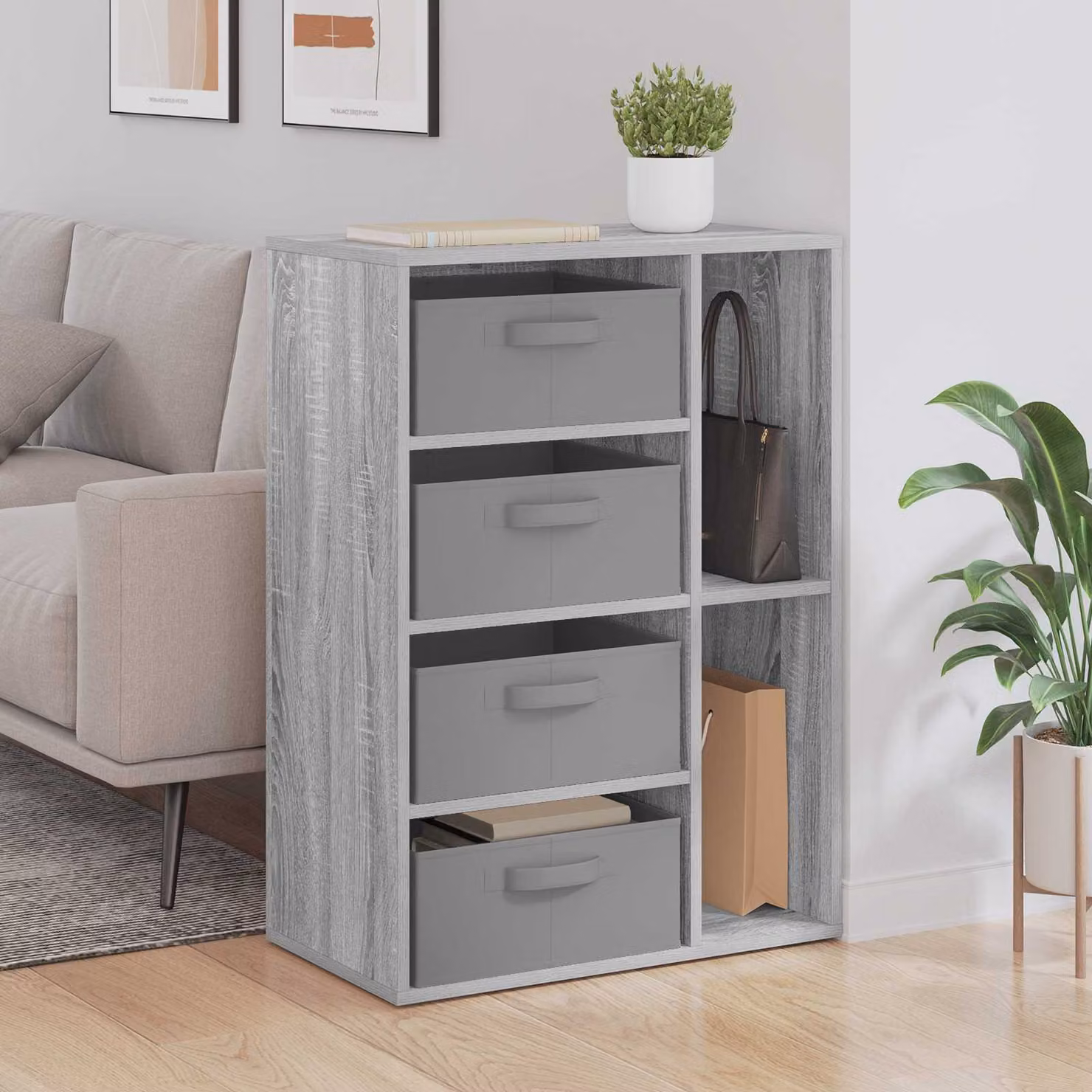 Credenza moderna vidaXL in finitura Sonoma grigio L: 60 cm, P: 33,5 cm, H: 84 cm