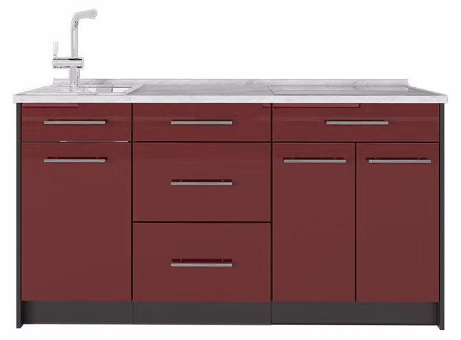 Cucine componibili piccole Vicco Fame-Line Bordeaux lucido 150 cm, PL Marmo, Model 65393