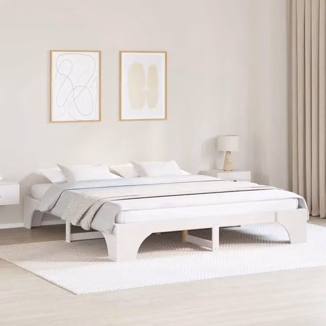 Struttura del letto-Giroletto-Rete del Letto Bianco 200 x 200 cm Pino massello 489293