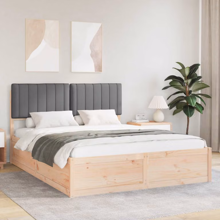 Letto con testiera rivestita vidaXL in legno di pino e tessuto grigio L 160 x P 205,5 x H 93 cm
