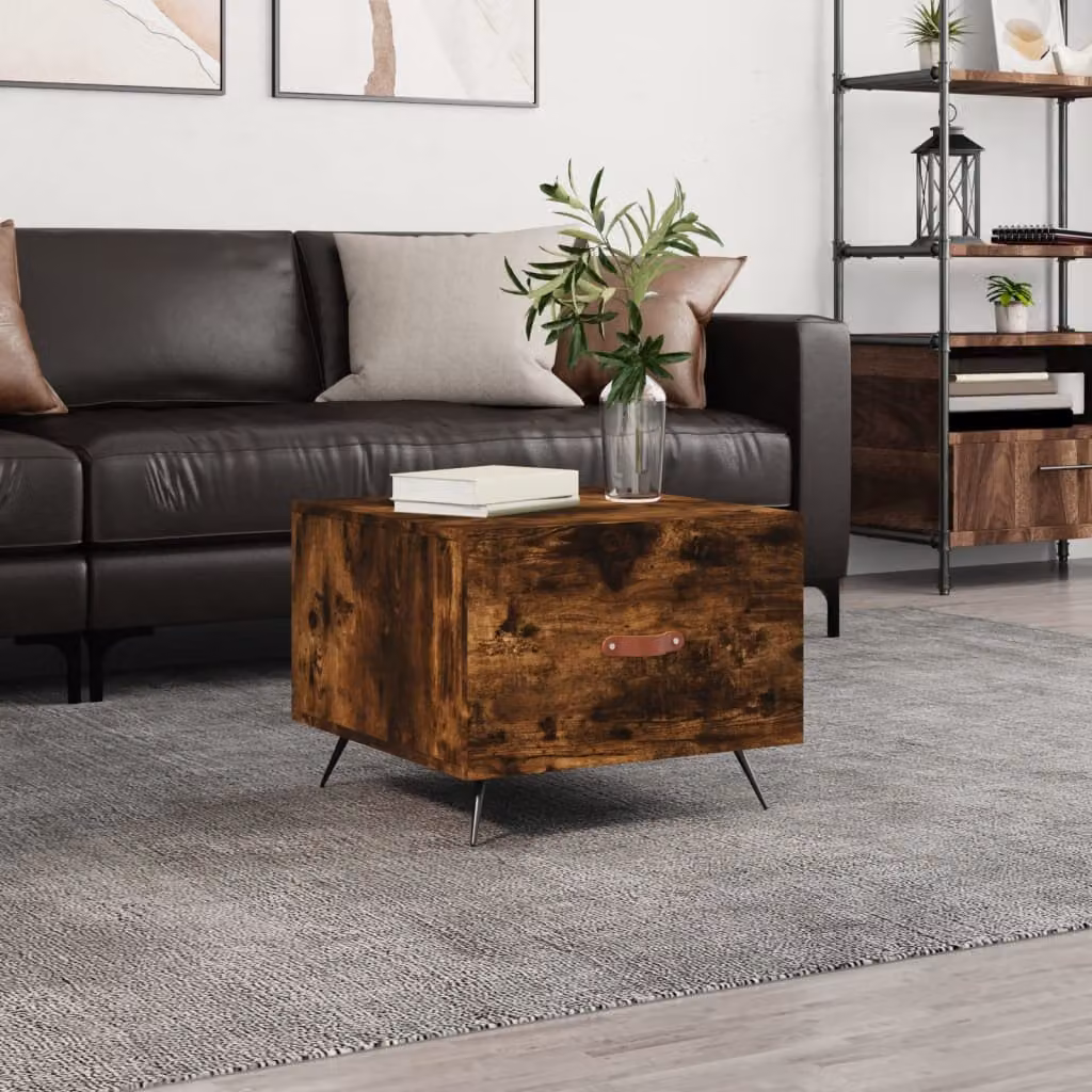 vidaXL Tavolino da Salotto Quadrato in Legno Rovere Fumo L/P/H: 50 x 50 x 40 cm