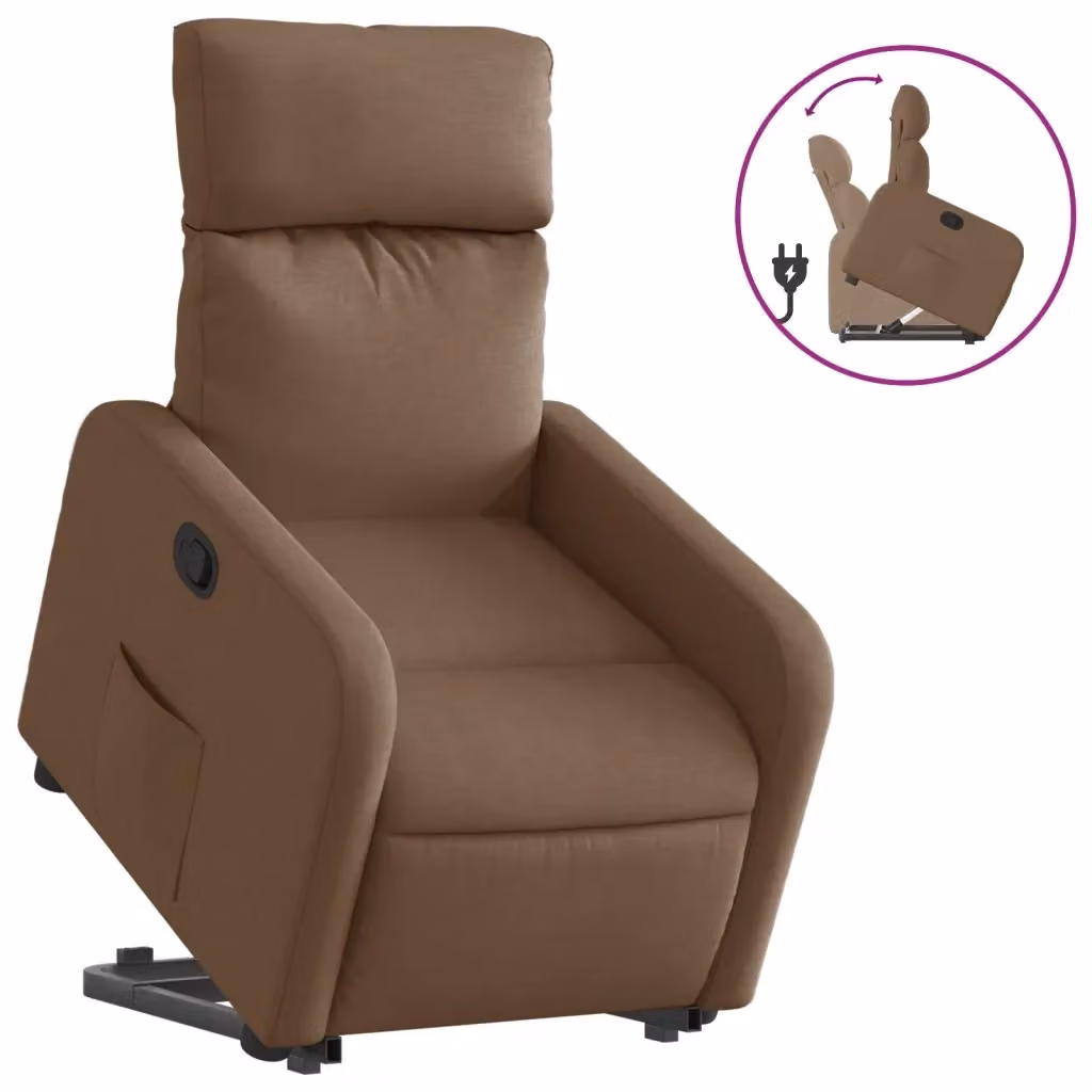 Poltrona Alzapersona Reclinabile vidaXL Marrone in Tessuto con Braccioli e Assistenza Elettrica per Senior – 2