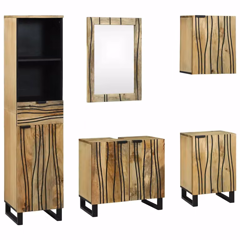 Set di mobili per il bagno vidaXL composto da 5 pezzi in stile minimalista, colore marrone e nero, con L/P/H: 38 x 33 x 160 cm