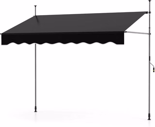 Tenda avvolgibile con manovella regolabile e protezione solare in poliestere nero, L: 250 cm, P: 120 cm, H: 210-300 cm