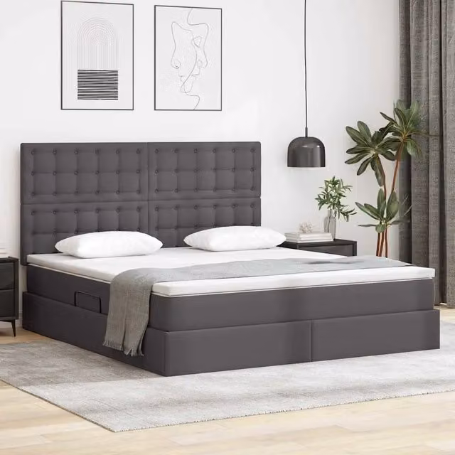 Letto con contenitore e LED Grigio 160 x 200 cm Pelle Sintetica 3372311