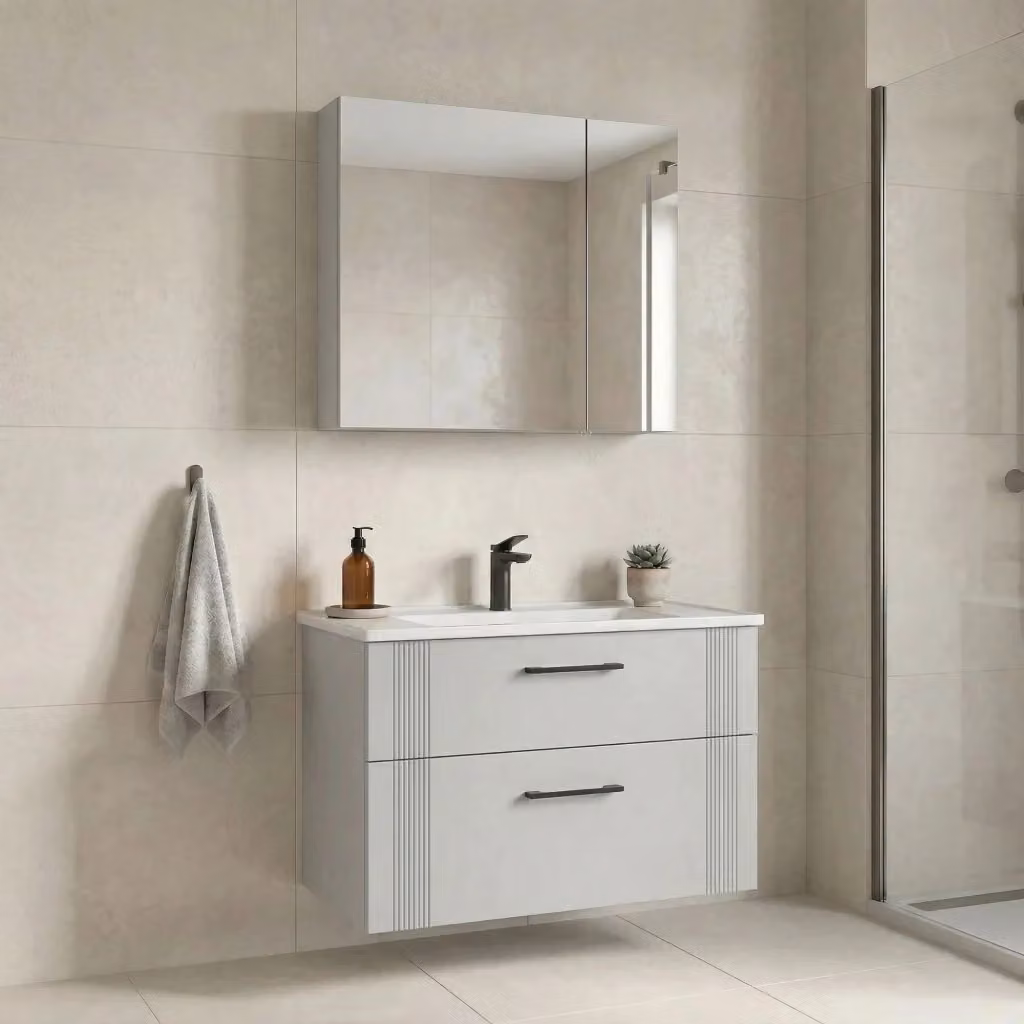 Set mobile lavabo con specchio Bari 85 v2 Hanah Home Bianco opaco L/P/H: 85 x 45 x 55 cm – 2