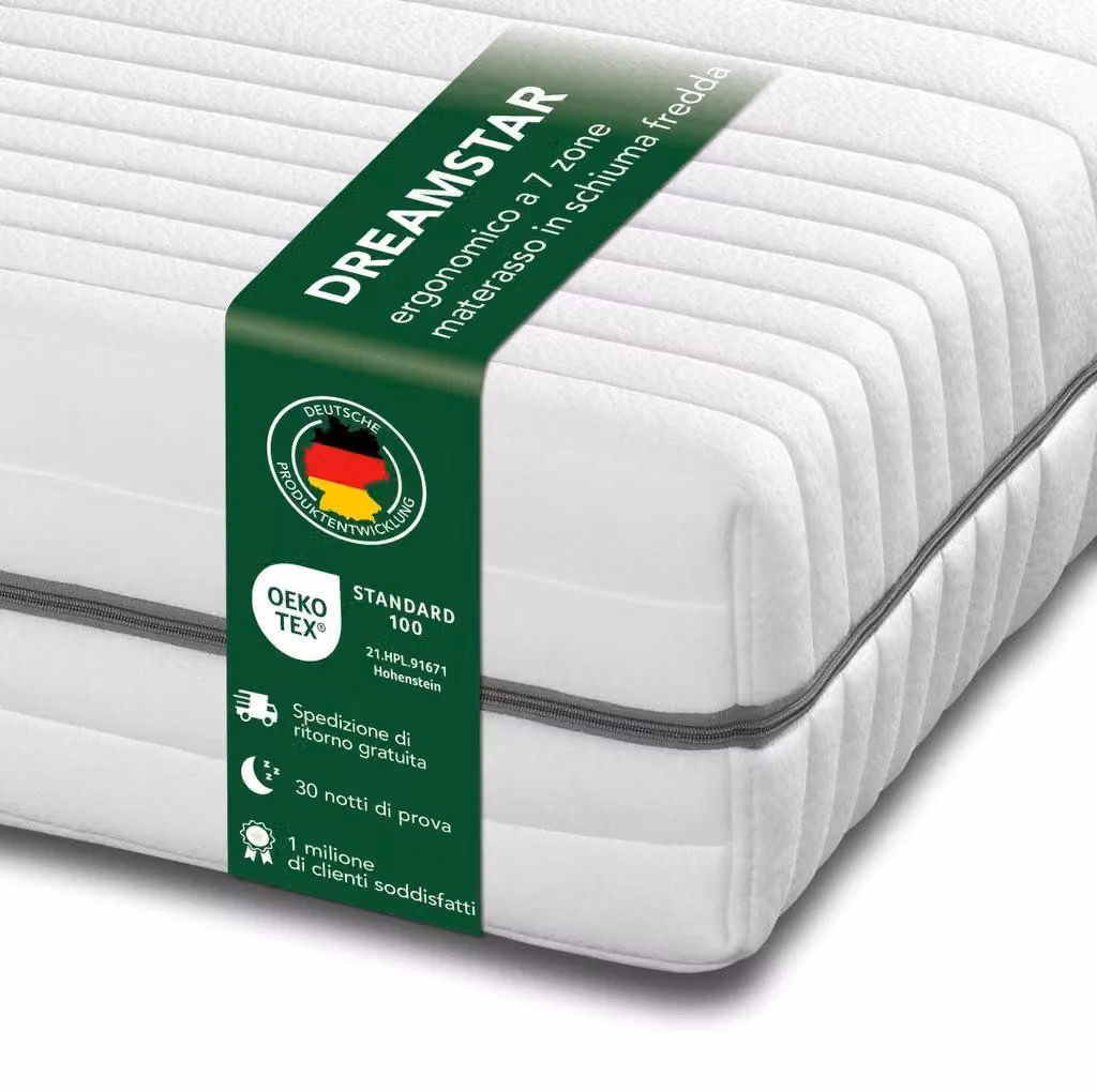 Materasso in schiuma fredda XXL a 7 zone | 120 x 200 cm | 24 cm di altezza | H2 | morbido | DREAMSTAR Argento