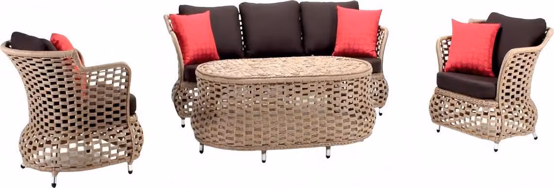 Gartenmöbel Sofa 3 Sitzer 2x Sessel Robuste Garten Braun Garnitur Couchtisch