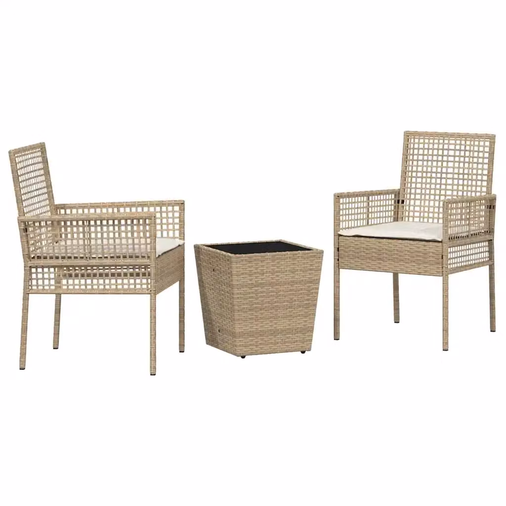 Set Bistro da Giardino Moderno vidaXL in Polyrattan e Vetro Beige, 3 Pezzi – 2