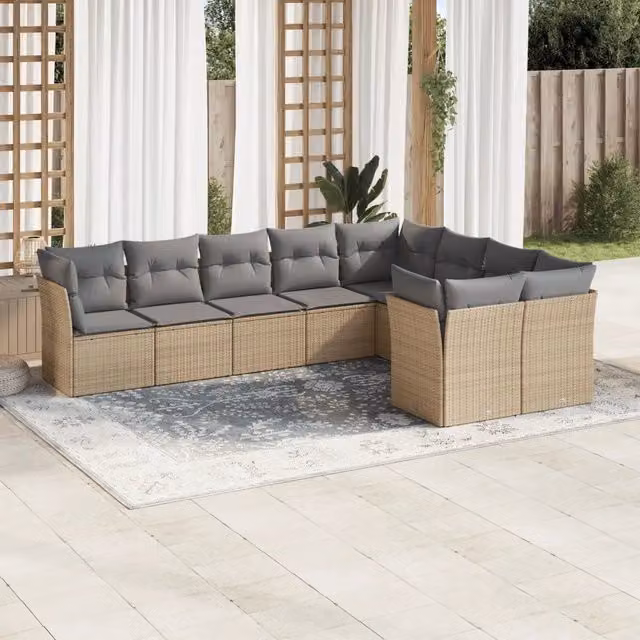 Set Divano da Giardino 9 pz con Cuscini Beige in Polyrattan 3250008