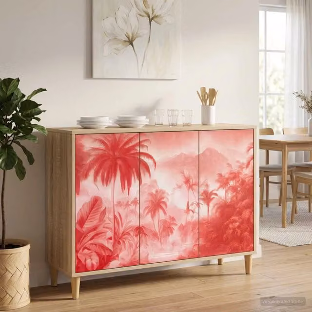 Credenza moderna vidaXL in legno MDF color marrone e rosso L: 102 cm, P: 33 cm, H: 75 cm