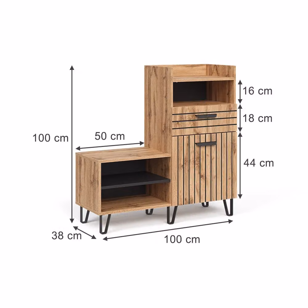 Armadio per scarpe Amber Vicco in rovere marrone con ante e cassetti L: 100 cm, P: 38 cm, H: 100 cm – 2