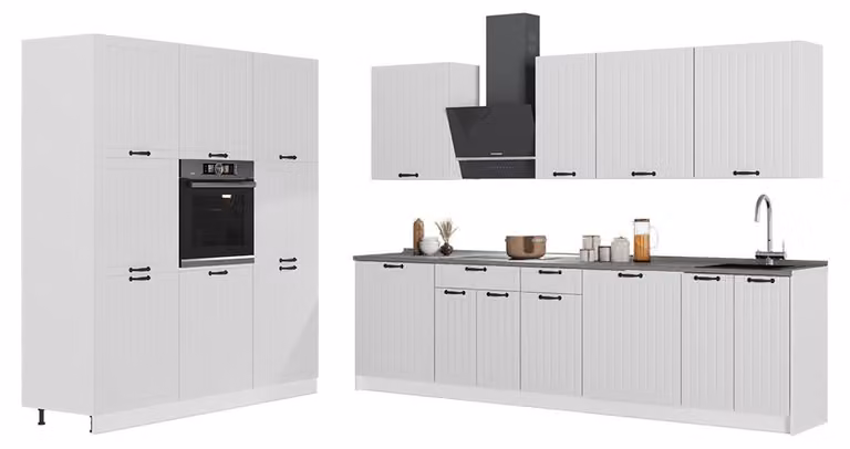 Cucina componibile Vicco Fame-Line Bianco rustico/Bianco 460 cm, PL Rovere, Model 63842