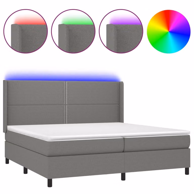 Letto a Molle Materasso e LED Grigio Scuro 200x200cm in Tessuto