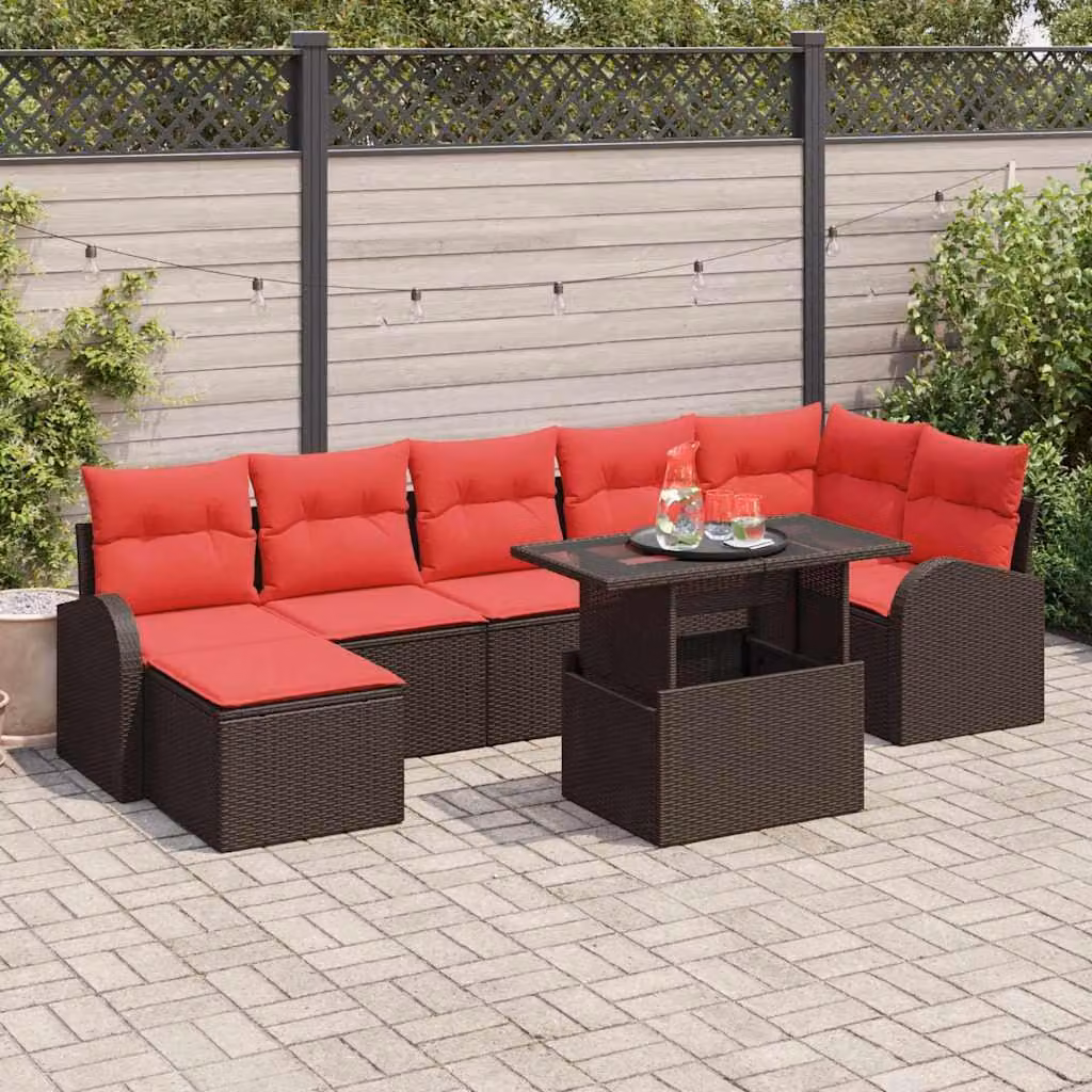 Maison Exclusive - Set da giardino composto da 8 pezzi, divano e poltrone, in rattan sintetico marrone
