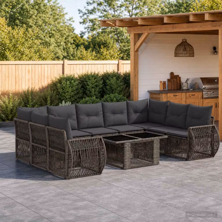 Set Divano da Giardino vidaXL in Polyrattan 10 Pezzi con Cuscini Grigio e Antracite