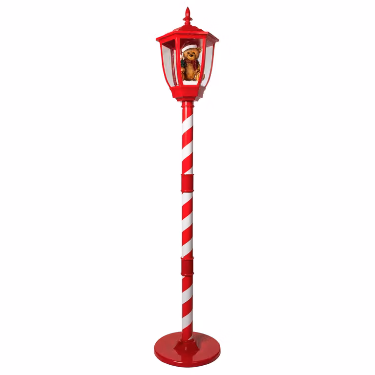 Lampione Natalizio Luminoso Orsetto con Effetto Neve e Musica VESTIAMO CASA Rosso H 150 x L 30 x P 30 cm