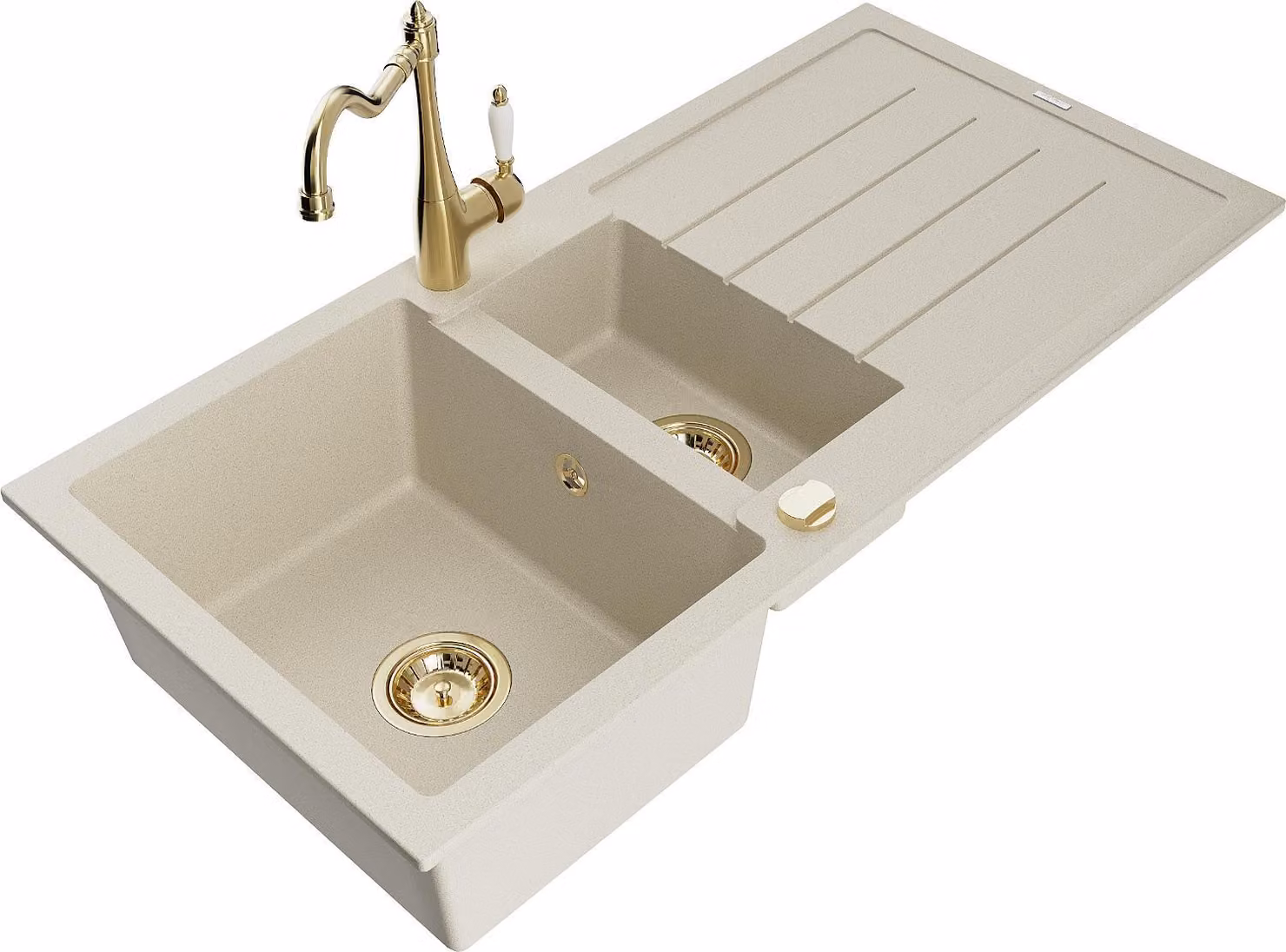 Mexen Andres lavello in granito 1,5 vasche con sgocciolatoio e miscelatore cucina Carla, beige - 6515-69-670700-50