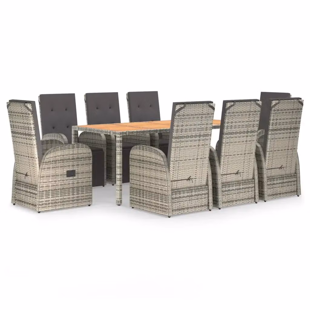 Set da pranzo da giardino vidaXL in polyrattan e legno di acacia con 9 pezzi e cuscini grigi – 2