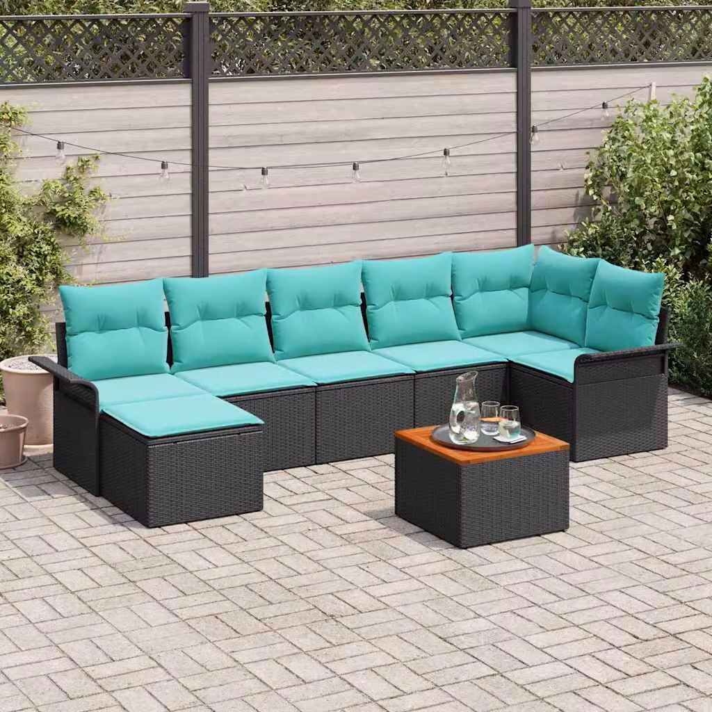 Maison Exclusive - Set da giardino composto da 8 pezzi. Divano e poltrone in rattan sintetico, colore nero e turchese