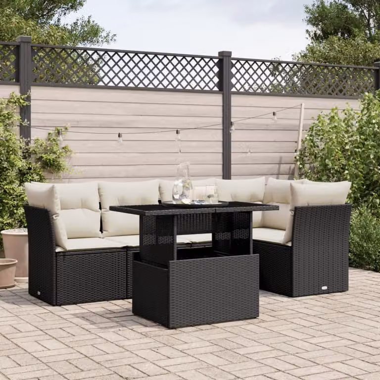 Maison Exclusive - Set Divano da Giardino 6 pz con Cuscini Nero in Polyrattan