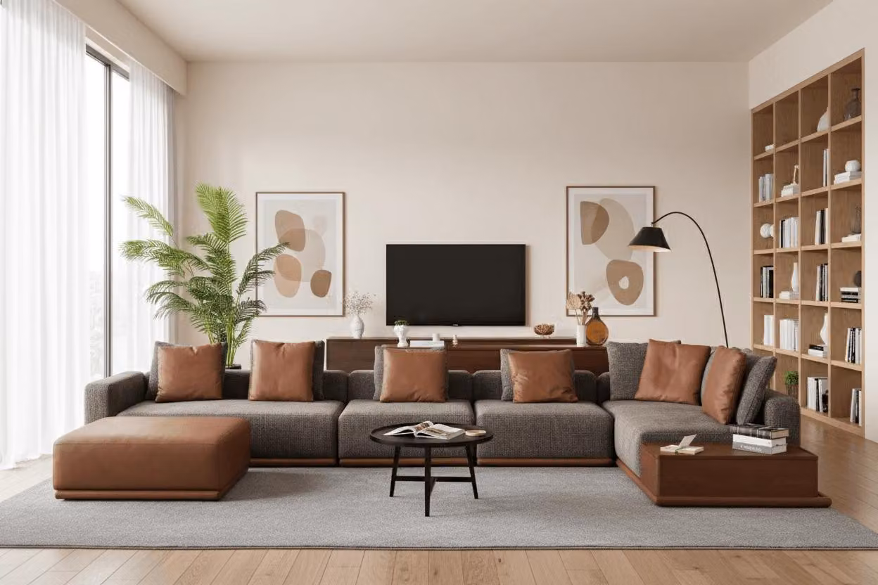 Moderno divano ad angolo a forma di L dal design elegante e confortevole